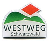 Westweg - Werbepin im Rasterdruck.